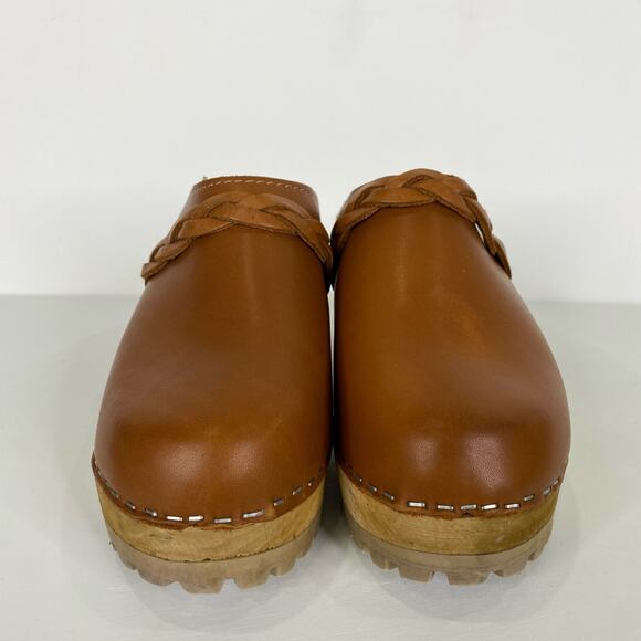 MIA Elsa Luggage Wood Clogs Women's Sz 37/US 7 Tan Italian Leather Swedish Lug - Picture 6 of 13